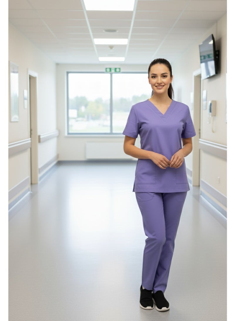 Rannah's Uniform Scrubs Medical Uniform Unisex Top and Pants Light Purple Nurse Suit Set - Image 3