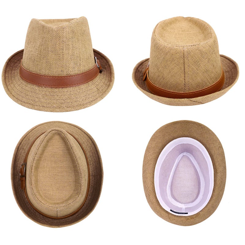 Simplicity قبعات بسيطة للرجال، قبعة باناما نسائية، قبعة شمسية بحزام جلد كاكي، قبعات فيدورا للرجال، كاكي SM - Image 2