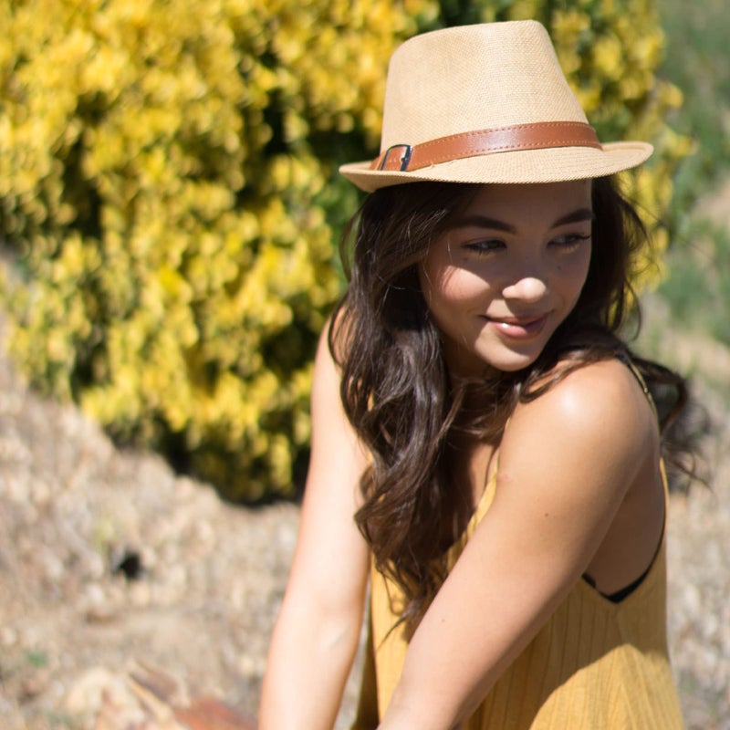 Simplicity قبعات بسيطة للرجال، قبعة باناما نسائية، قبعة شمسية بحزام جلد كاكي، قبعات فيدورا للرجال، كاكي SM - Image 5