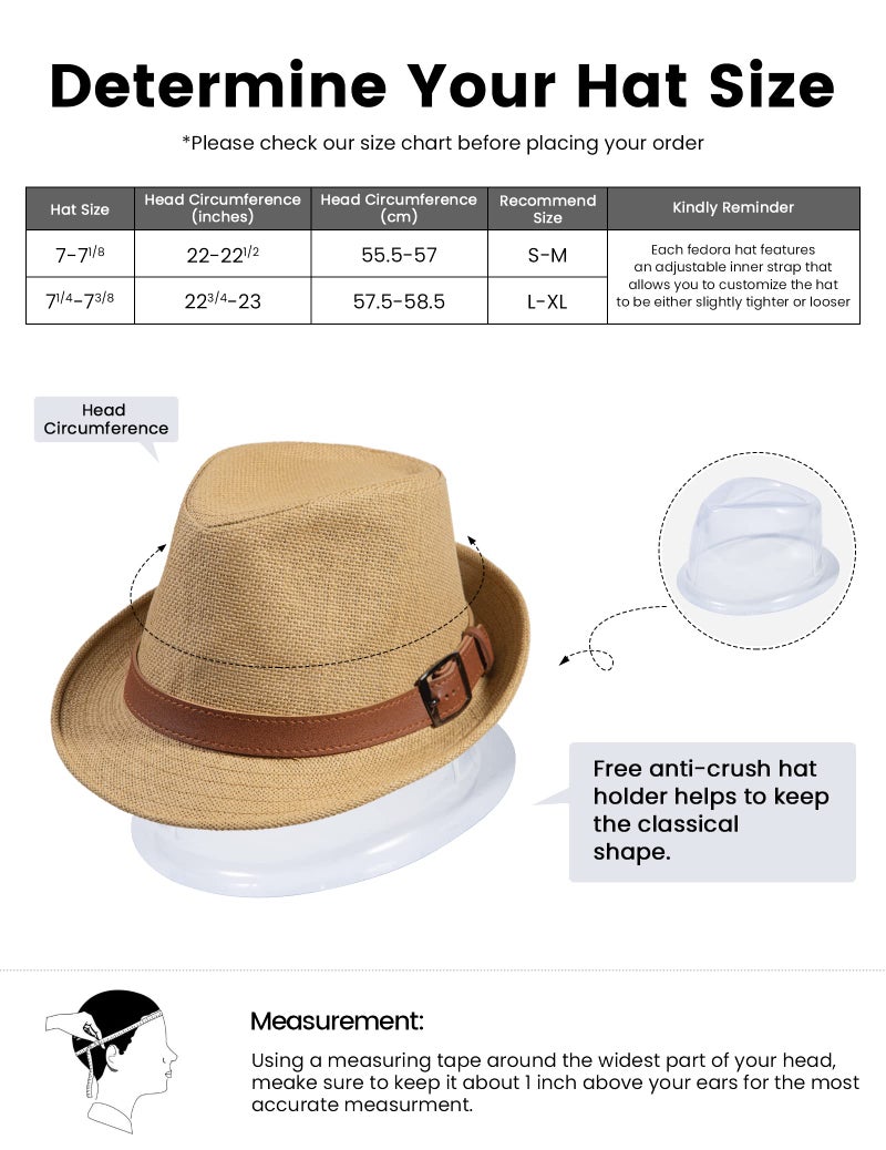 Simplicity قبعات بسيطة للرجال، قبعة باناما نسائية، قبعة شمسية بحزام جلد كاكي، قبعات فيدورا للرجال، كاكي SM - Image 3