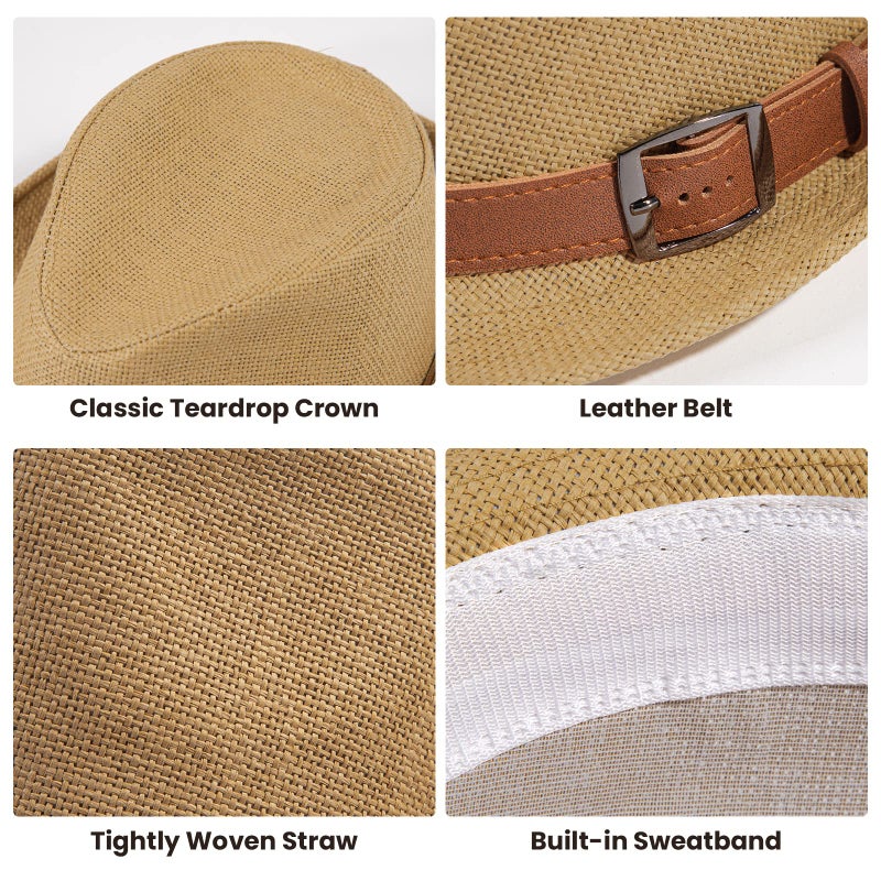 Simplicity قبعات بسيطة للرجال، قبعة باناما نسائية، قبعة شمسية بحزام جلد كاكي، قبعات فيدورا للرجال، كاكي SM - Image 4