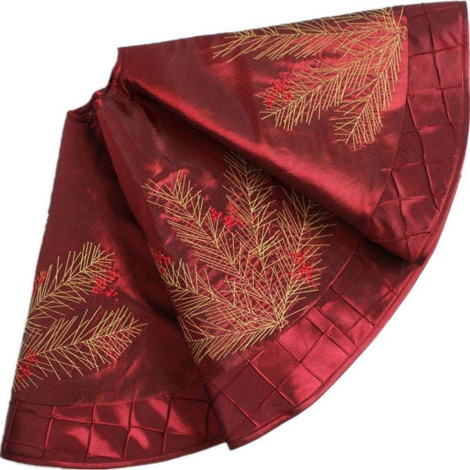 XSEM DELUXE EMBROIDERED PINE BRANCHES CHERRY WITH PINTUCK BORDEREXTRA LARGECHRISTMAS TREE SKIRT50