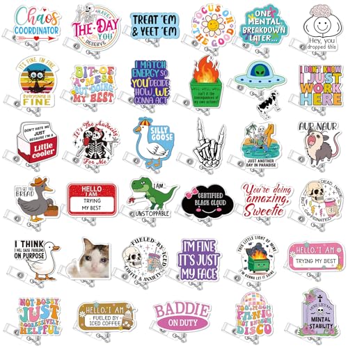 Geyoga 36 Pcs Funny Badge Reel Cute Nurse Badge Reel Retractable Nurse Quote Name ID Clip Cute Nursing for Doctor Teacher Employee Office Assistant Supplies Bulk GiftsFunny - Image 1