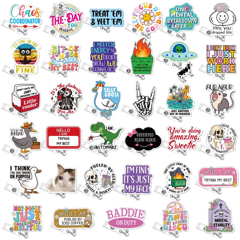 Geyoga 36 Pcs Funny Badge Reel Cute Nurse Badge Reel Retractable Nurse Quote Name ID Clip Cute Nursing for Doctor Teacher Employee Office Assistant Supplies Bulk GiftsFunny - Image 2