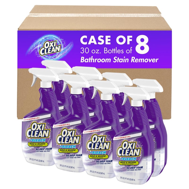 Oxiclean Church & Dwight Oxiclean + Bleach, Bathroom Stain Remover No Drip Foam, 30 Fl. Ounces (Pack of 8)