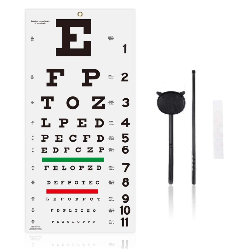 ADULLPONY Eye Chart, Eye Exam Chart, Plastic Low Vision Eye Charts Wall Chart with Eye Occluder and Pointer, Eye Charts for Eye Exams for Doctor's OfficeSchool, Home(22x11 Inches) - Image 1