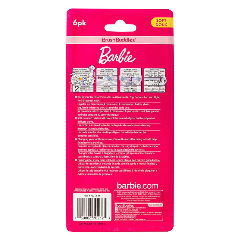 Brush Buddies 6 Pack Barbie Toothbrushes for Kids, Children's Toothbrushes, Soft Bristle Toothbrushes for Kids - Image 4
