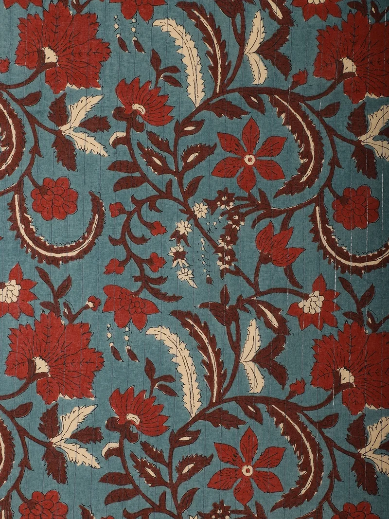 أيه كيه إس Teal Floral Print Fabric, One Meter