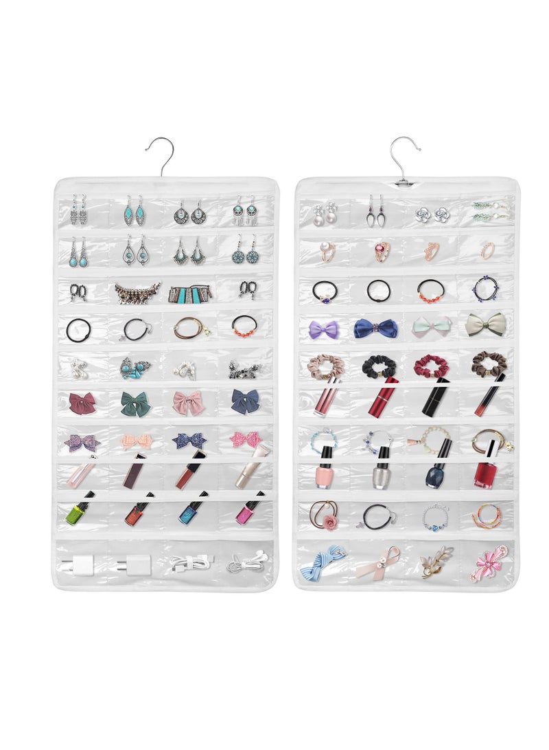 Excefore Hanging Jewelry Organizer, 2 Pcs Accessories Organizer, 160 Clear Pockets Double Sides Wardrobe Storage Holder Bag with Hook for Travel Storing Jewelries Earrings Necklaces Makeups Rings - Image 1