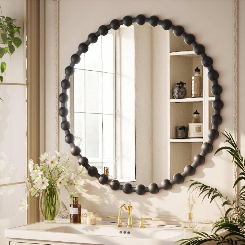 Easly Round Mirror for Wall, 32 Inch Black Beaded Frame Decorative Vanity Mirror, Circle Bathroom Mirror with High-Definition Lense, Modern Wall Decor for Bathroom, Living Room, Bedroom, Entryway - Image 2