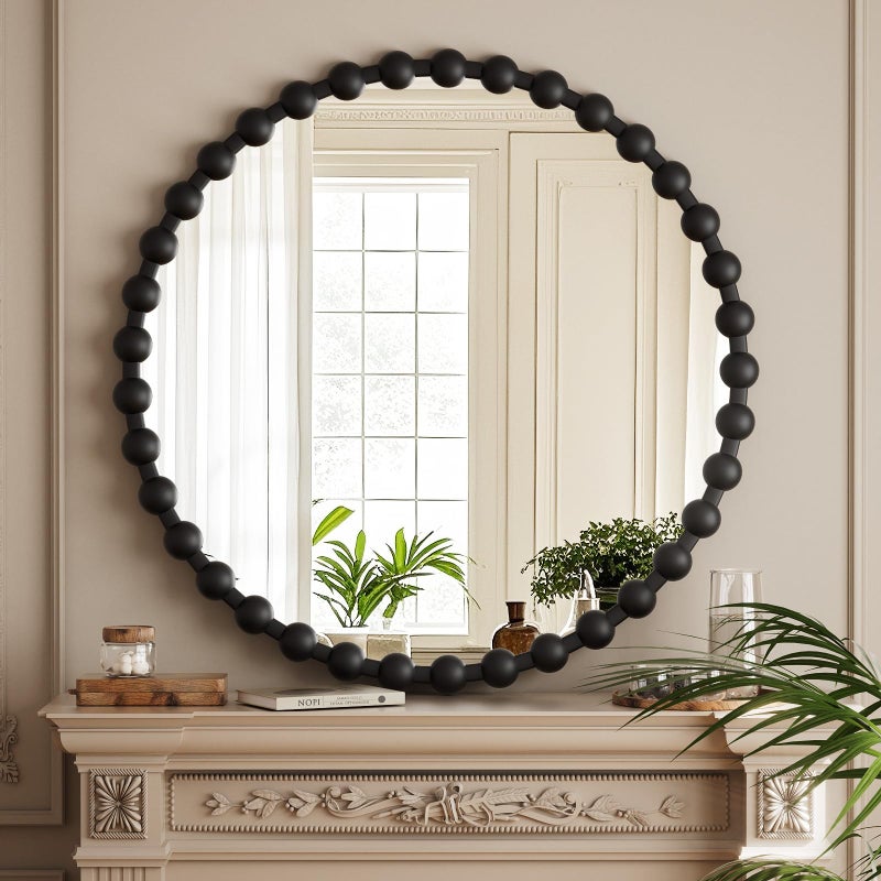 Easly Round Mirror for Wall, 32 Inch Black Beaded Frame Decorative Vanity Mirror, Circle Bathroom Mirror with High-Definition Lense, Modern Wall Decor for Bathroom, Living Room, Bedroom, Entryway - Image 3