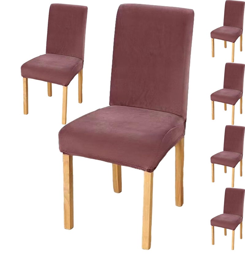 Styleys Velvet Dining Chair Covers Stretch Chair Covers for Dining Room Chair Protector Covers Slipcover Chair Covers (Pack of 6, Pink, VEMC15) - Image 1