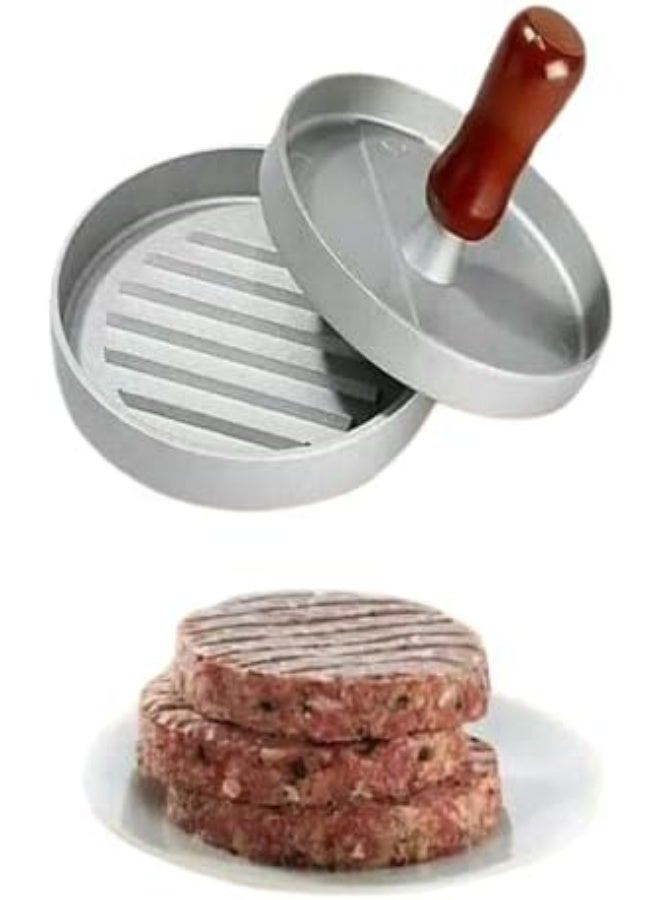 All-metal manual burger press with a wooden handle, a professional tool for making firm and uniquely shaped burger patties. 2 pieces. - Image 3