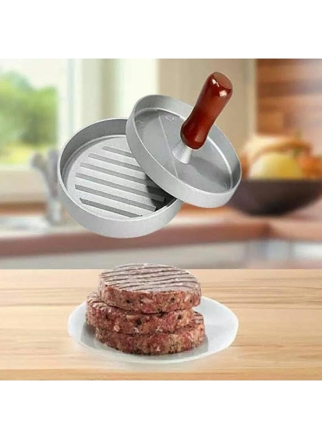 All-metal manual burger press with a wooden handle, a professional tool for making firm and uniquely shaped burger patties. 2 pieces. - Image 2
