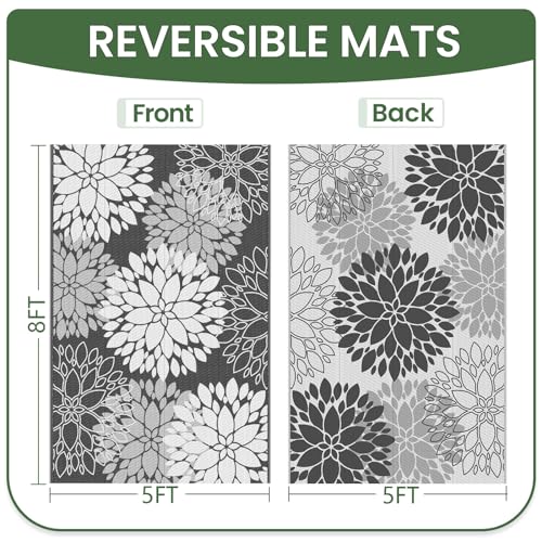 LuxStep Outdoor Rug Waterproof Outdoor Plastic Straw Rug Reversible Patio Rug Mat Outdoor Decor Large Area Mats for RV, Picnic, Backyard, Deck, Balcony, Porch, Beach, Camping, 5'x 8',Grey - Image 3