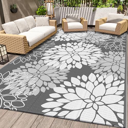 LuxStep Outdoor Rug Waterproof Outdoor Plastic Straw Rug Reversible Patio Rug Mat Outdoor Decor Large Area Mats for RV, Picnic, Backyard, Deck, Balcony, Porch, Beach, Camping, 5'x 8',Grey - Image 1