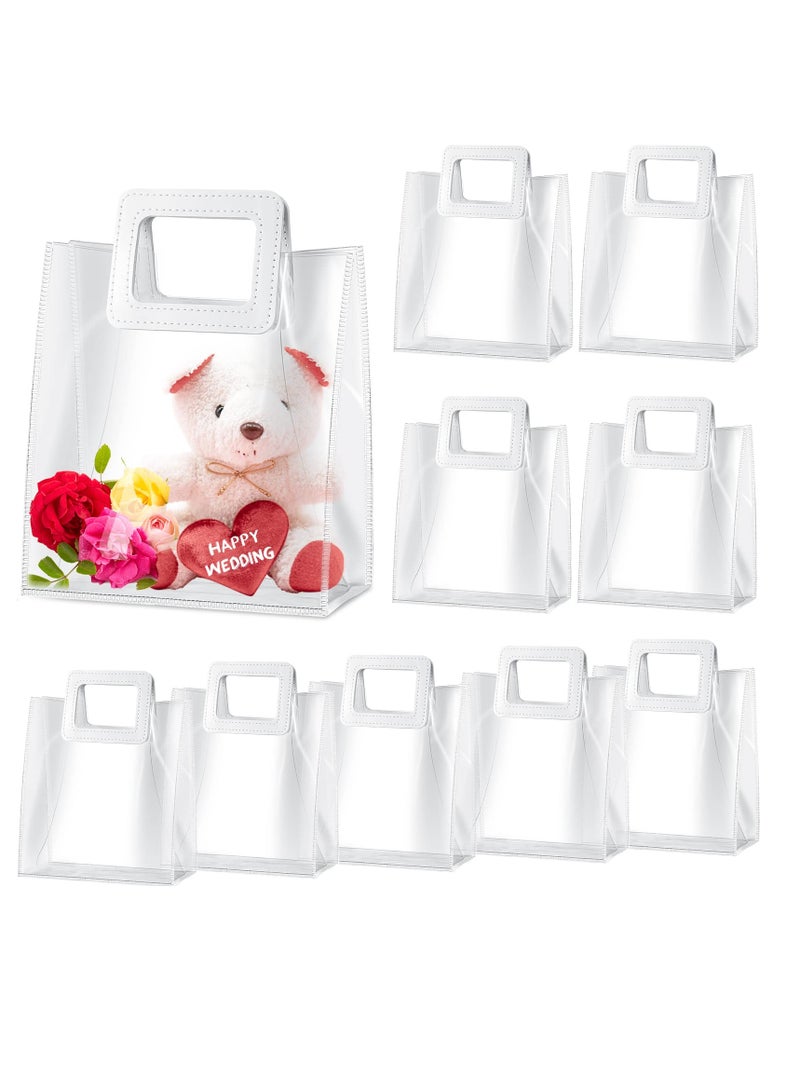 Wedding Clear Gift Bag with Handle Transparent PVC Gift Bag with Heavy Duty Handle Gift Wrap Bag for Bridal Party, Baby Shower, Wedding, Birthday, 7 x 4 x 8 Inch(10 Pieces) - Image 1