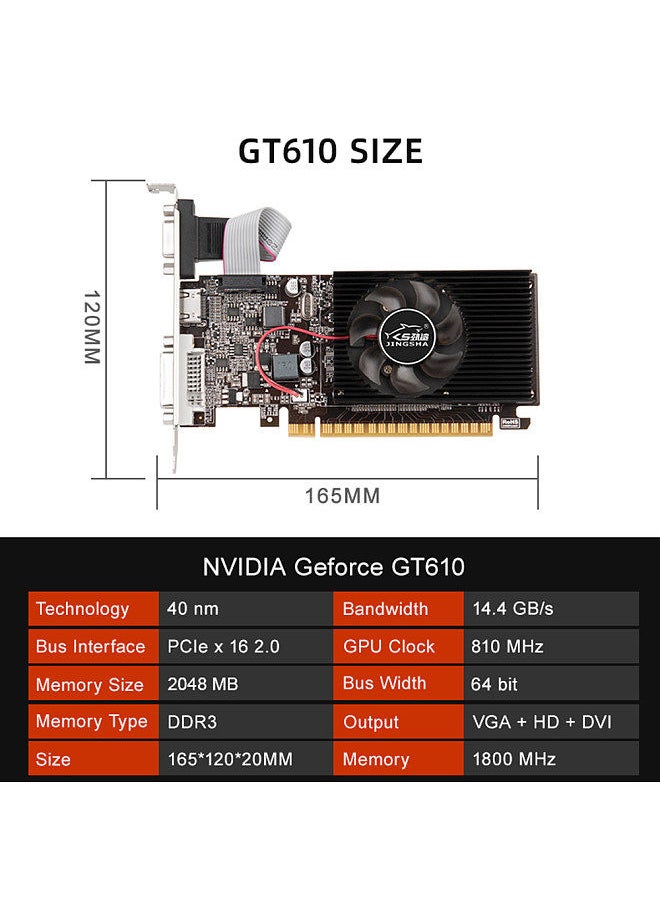 JINGSHA GT610 Graphics Card 2GB/DDR3/64bit Memory Video Card Computer Graphics Card with HD+VGA Ports for Office Entertainment  - Image 5