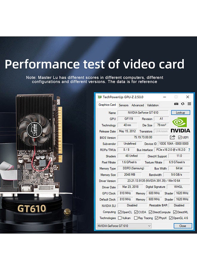 JINGSHA GT610 Graphics Card 2GB/DDR3/64bit Memory Video Card Computer Graphics Card with HD+VGA Ports for Office Entertainment  - Image 3