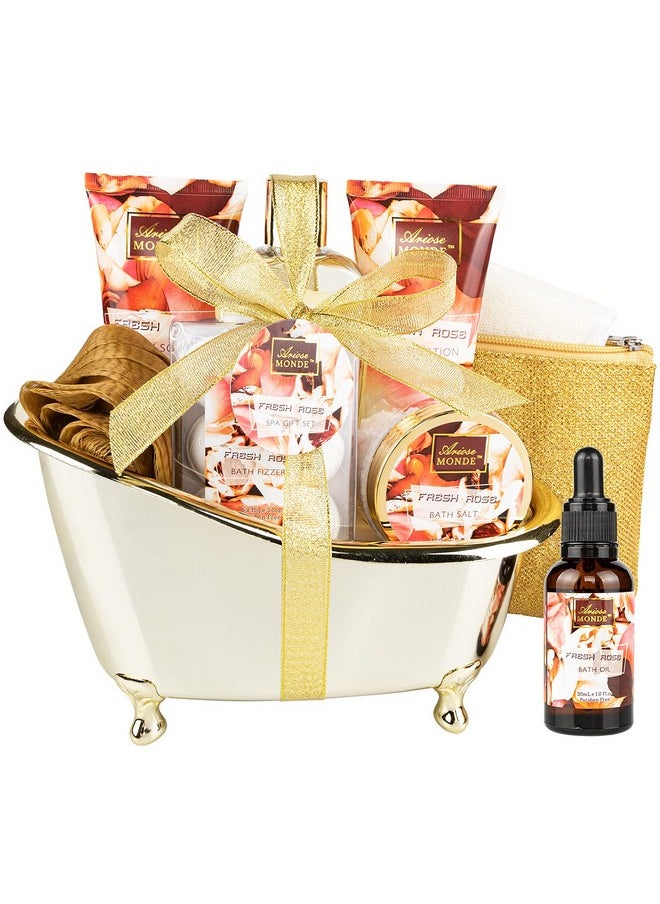 ArioseMonde Bath And Body Gift Set For Women & Men 10 Pcs Spa Gift Basket With Fresh Rose Scent Includes Shower Gel Bubble Bath Body Lotion And Scrub Bath Salt Bath Bombs Bath Puff Bath Oil  - Image 1