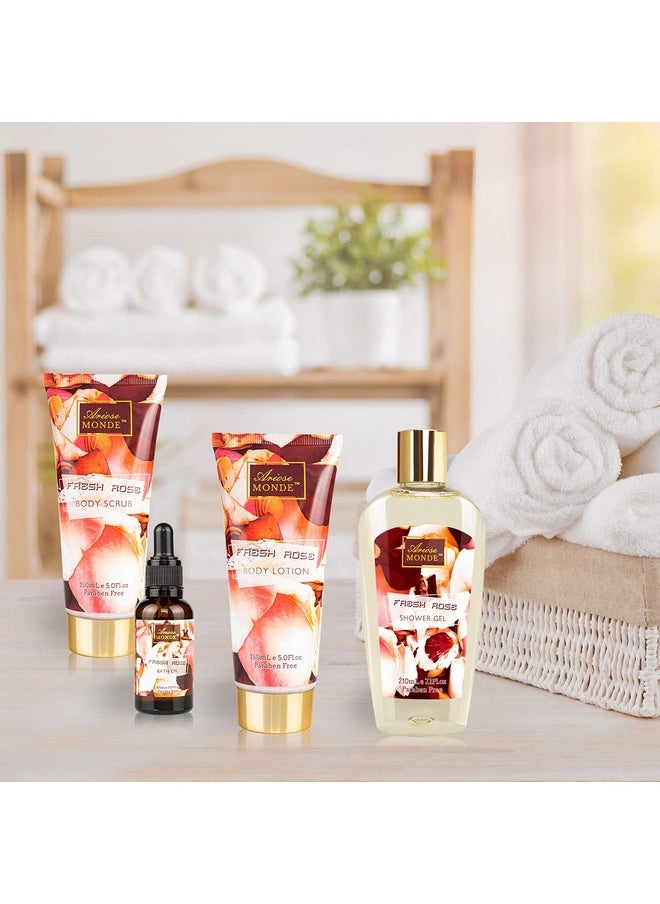 ArioseMonde Bath And Body Gift Set For Women & Men 10 Pcs Spa Gift Basket With Fresh Rose Scent Includes Shower Gel Bubble Bath Body Lotion And Scrub Bath Salt Bath Bombs Bath Puff Bath Oil  - Image 4