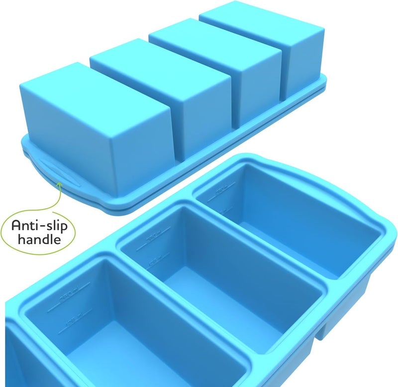Zip Standing Silicone Freezer Trays With Lid 1-Cup Soup Freezer Container Large Ice Cube Molds With Reinforced Steel Ring Top For Freezing Soup Sauce Broth Leftovers Oven Dishwasher -Safe(2-Pack) - Image 2