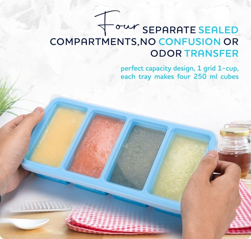 Zip Standing Silicone Freezer Trays With Lid 1-Cup Soup Freezer Container Large Ice Cube Molds With Reinforced Steel Ring Top For Freezing Soup Sauce Broth Leftovers Oven Dishwasher -Safe(2-Pack) - Image 3