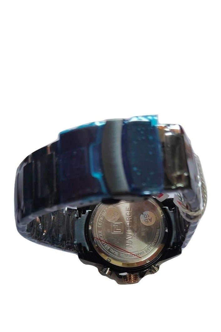 نافيفورس ساعة نافيفورس NF-9163 للرجال بعرض تناظري ورقمي – قرص أسود بسوار ستانلس ستيل أسود - Image 3