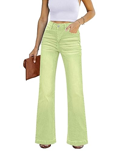 GRAPENT Business Casual Pants for Women Stretch High Waisted Flare Ripped Jeans Lettuce Green Size 12-14 - Image 4