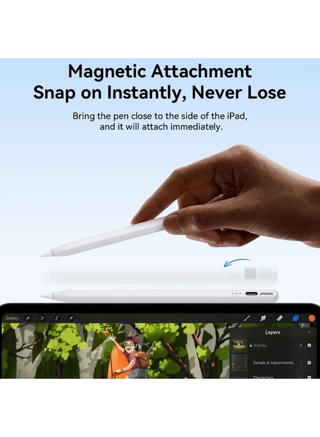 جوي روم JOYROOM JR-X15 PRO active capacitive stylus pen, built for iPad models, released in 2018 and later, Fast Charge - White white - Image 4