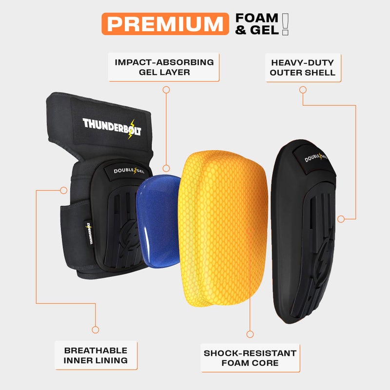 Thunderbolt Knee Pads for Men Construction Knee Pads for Work for Men and Women with Double Gel for Gardening Flooring Roofing Heavy Duty with Extra Thick Foam and Strong Adjustable Non-Slip Straps - Image 4