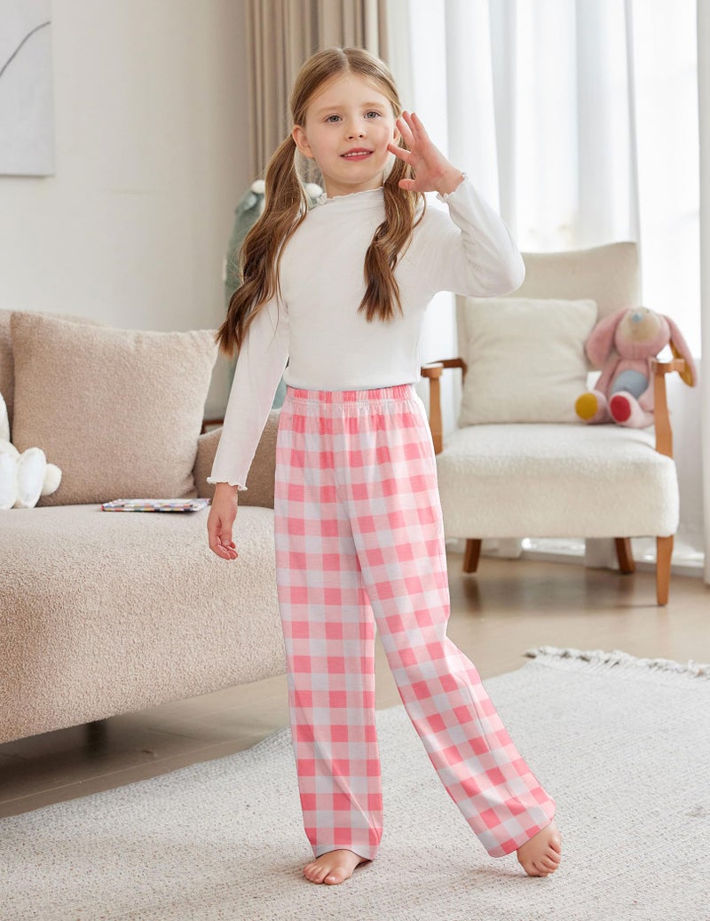Arshiner Pajama Pants for Girls Long Sleep Plaid Pants Soft Lounge Pj Bottoms with Pockets Plaid-Pink White 10-11 Years - Image 3