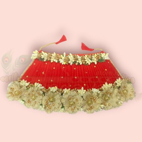 Vrindavanstore.in Navratri Special Red Poshak/Dress for Durga Maa/Mata Rani/Devi Maa Complete Set with Golden Flower Design| Size-06 inch idol(3 inch lehnga 2 inch choli) - Image 4