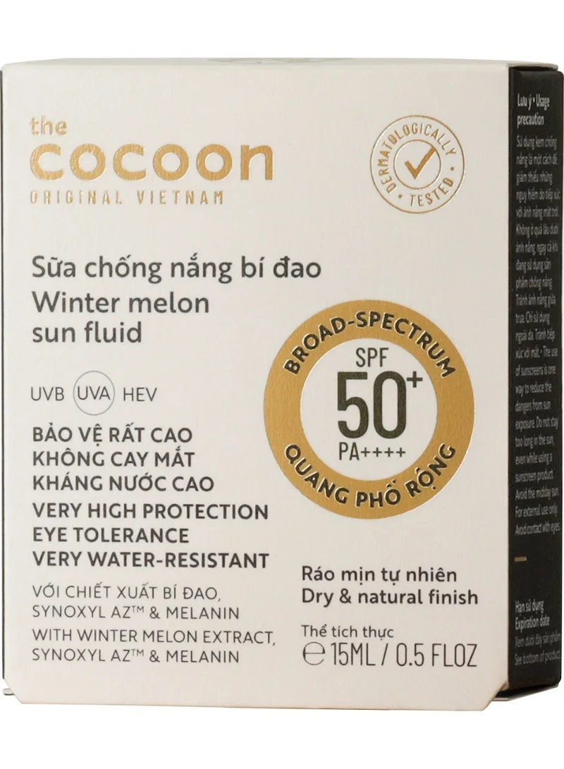 The Cocoon Original Vietnam  Winter Melon Sunscreen Sun Fluid 15ml SPF50+ PA++++ | Blue Light Protection Sunscreen for Normal to Oily Skin sensitive skin| Lightweight Matte Finish Skin Care | Water-Resistant Daily Skin Protection  | Best Price UAE