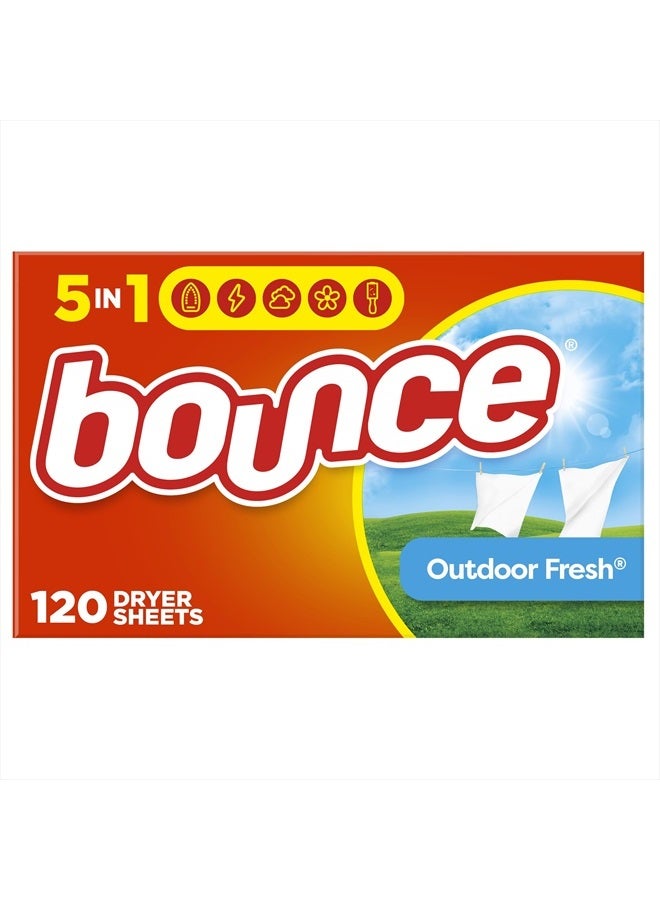 Bounce Dryer Sheets Laundry Fabric Softener, Outdoor Fresh Scent, 120 Count  - Image 1