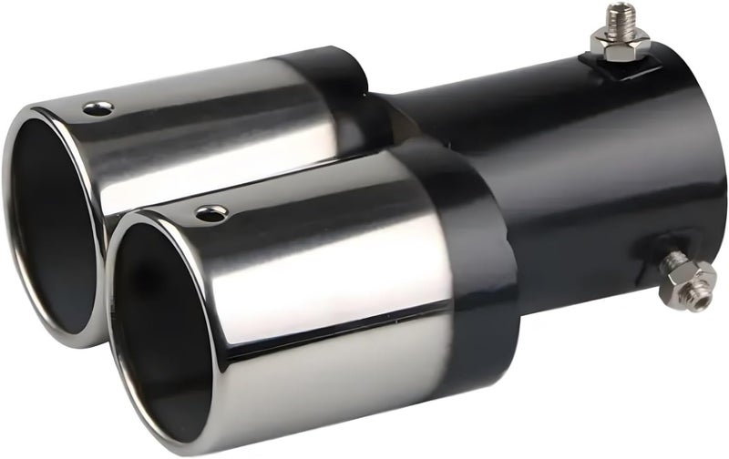 Car Tail Throat, Stainless Steel Tail Throat, Car Exhaust Muffler, Car General One Out Two Grilled Blue Tail Throat(Silver Straight)
