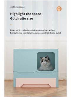Old_Feller Extra Large Fully Enclosed Cat Litter Box, Splash-Proof Cat Toilet Blue Pink 38x45x35cm  - Image 3