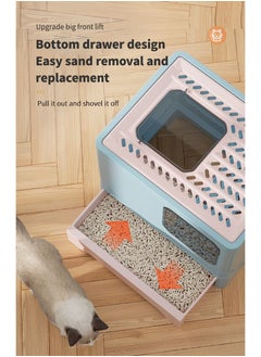 Old_Feller Extra Large Fully Enclosed Cat Litter Box, Splash-Proof Cat Toilet Blue Pink 38x45x35cm  - Image 5