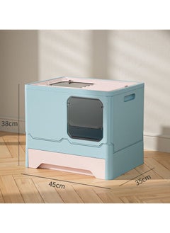 Old_Feller Extra Large Fully Enclosed Cat Litter Box, Splash-Proof Cat Toilet Blue Pink 38x45x35cm  - Image 1