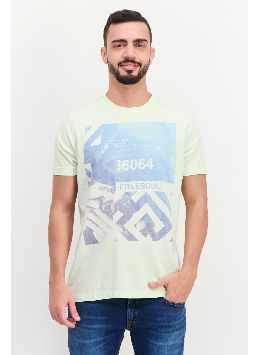 Free Soul Men Crew Neck Short Sleeve Printed Troon T-Shirts, Light Green  - Image 1