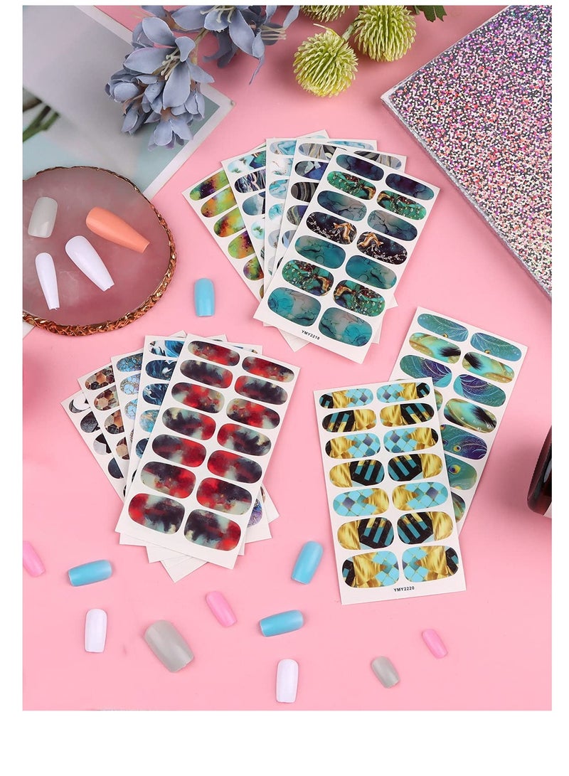 Marble Nail Art Polish Stickers Full Wrap Strips 12 Sheets, Self-Adhesive Nail Polish Stickers Decal Marble Printed Full Wraps Strips Nail Art Polish Decals for Women Girls