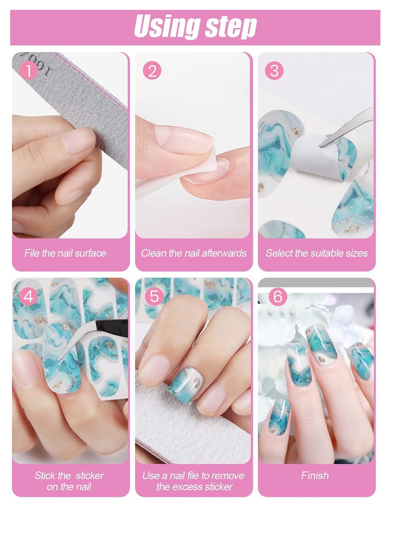 Marble Nail Art Polish Stickers Full Wrap Strips 12 Sheets, Self-Adhesive Nail Polish Stickers Decal Marble Printed Full Wraps Strips Nail Art Polish Decals for Women Girls