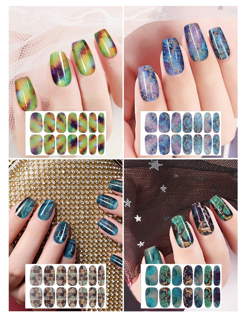 Marble Nail Art Polish Stickers Full Wrap Strips 12 Sheets, Self-Adhesive Nail Polish Stickers Decal Marble Printed Full Wraps Strips Nail Art Polish Decals for Women Girls