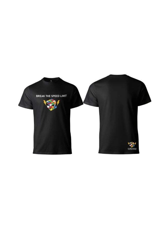 Cubuzzle Break The Speed Limit Graphic Cotton T-Shirt Short Sleeve Black M - Image 1