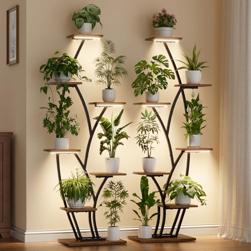 BACEKOLL Plant Stand Indoor with Grow Lights - Lighted Indoor Plant Shelf Tall, 61" 7 Tier Large Plant Stands for Indoor Growing, 2 Pack Corner Flower Shelves, Half-Moon Metal Holder for Home Living Room Black - Image 1