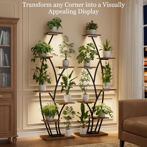 BACEKOLL Plant Stand Indoor with Grow Lights - Lighted Indoor Plant Shelf Tall, 61" 7 Tier Large Plant Stands for Indoor Growing, 2 Pack Corner Flower Shelves, Half-Moon Metal Holder for Home Living Room Black - Image 2