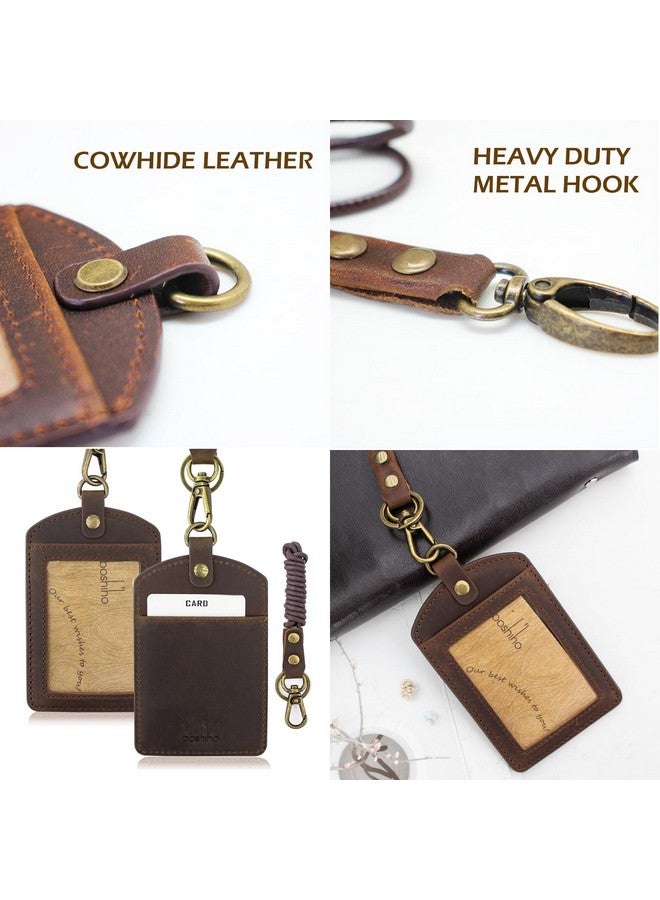 boshiho Older: Boshiho Cowhide Leather Id Badge Card Holder With 19" Neck Lanyard, Vertical Style (Dark Brown) - Image 4