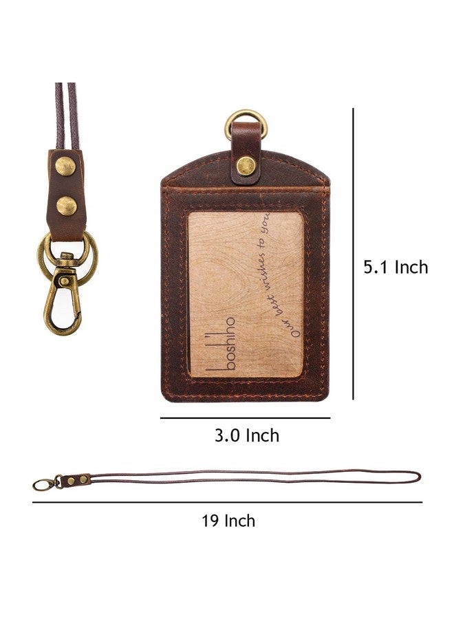 boshiho Older: Boshiho Cowhide Leather Id Badge Card Holder With 19" Neck Lanyard, Vertical Style (Dark Brown) - Image 5