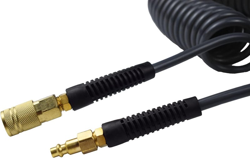 YOTOO Polyurethane Recoil Air Hose 1/4" Inner Diameter by 50' Long with Bend Restrictor and Quick Coupler, Gray - Image 3