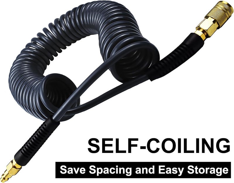 YOTOO Polyurethane Recoil Air Hose 1/4" Inner Diameter by 50' Long with Bend Restrictor and Quick Coupler, Gray - Image 4